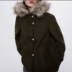 Zara Coat Jacket Faux Fur Hood